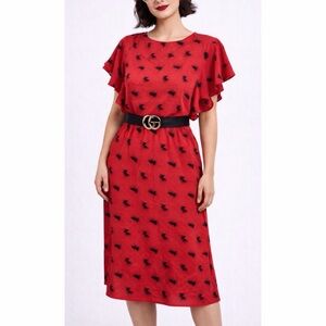 (VTG) NINA PICCALINO • Red/Black Geometric Print Midi Dress, M